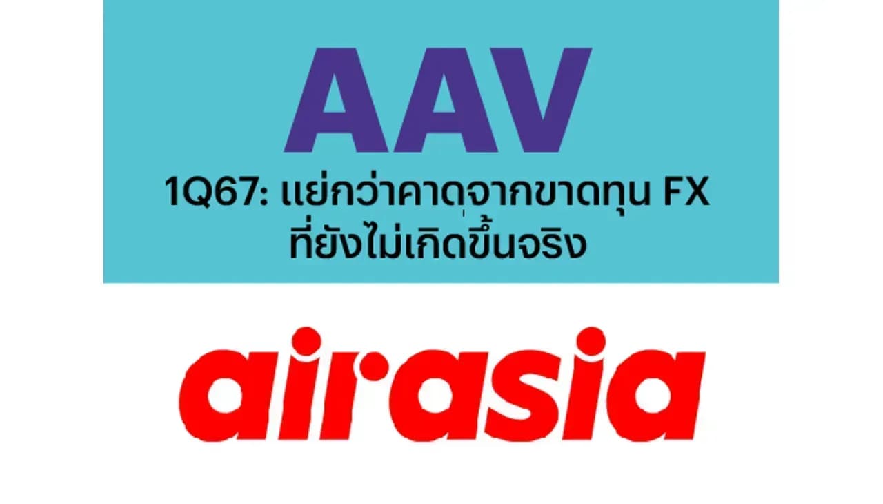 AAV - 1Q67: แย่กว่าคาดจากขาดทุน FX ที่ยังไม่เกิดขึ้นจริง (ราคาเป้าหมาย 2.80 บาท) 20/05/2024