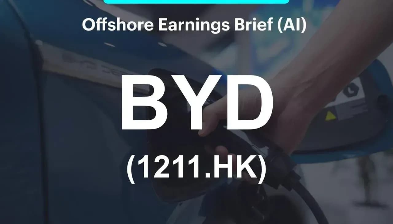 Earnings Brief - BYD (1211.HK) รายงานกำไรสุทธิประจำไตรมาส 3 สูงกว่าที่คาดเล็กน้อย โดยยังคงรักษาโมเมนตัมยอดขายที่แข็งแกร่ง